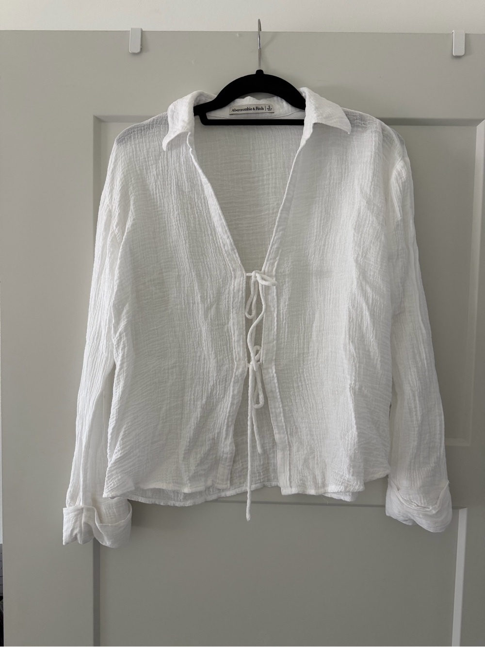 Abercrombie & Fitch White Tie-Front Gauze Button-Down Shirt